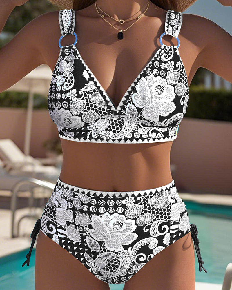 Triangle Lace-Up Printed Bikini