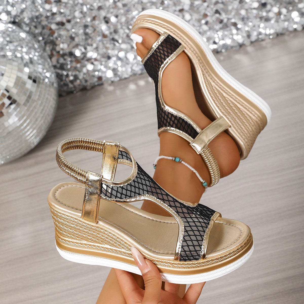 Callista™ – Elegant Wedge Sandals with Comfort Mesh