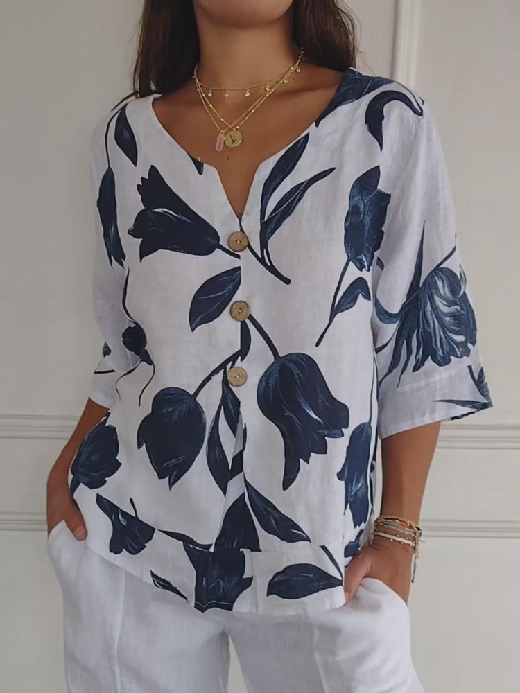 Elaine - Floral Button Blouse