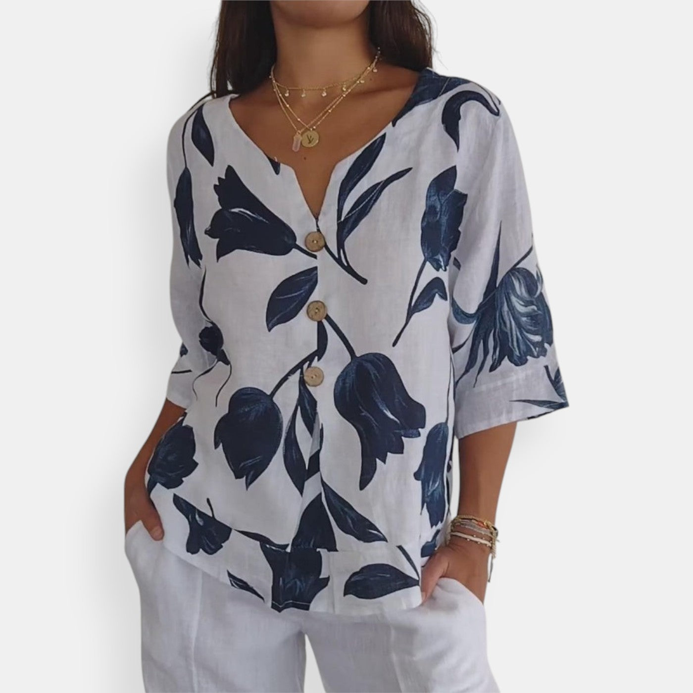 Elaine - Floral Button Blouse